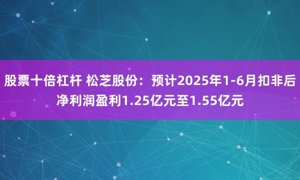 股票十倍杠杆 松芝股份：预计2025年1-6月扣非后净利润盈利1.25亿元至1.55亿元